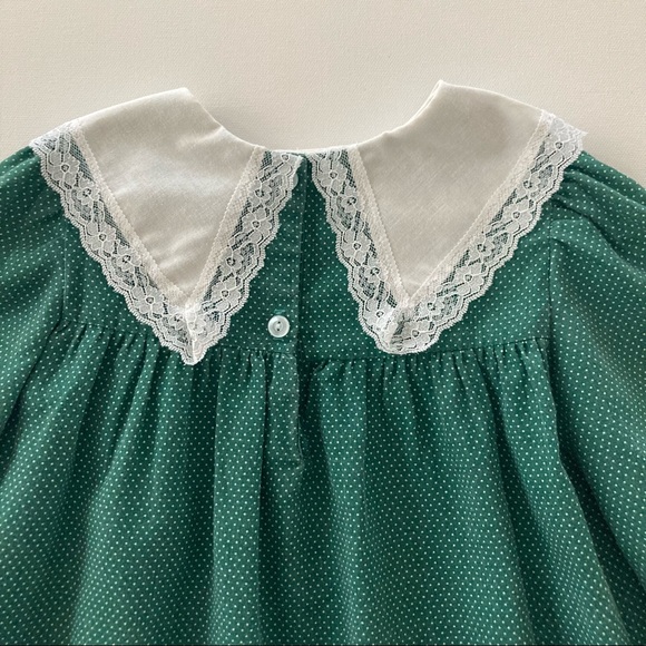 Vintage USA Girls Green Holiday Ruffle Lace Dress - Picture 7 of 11